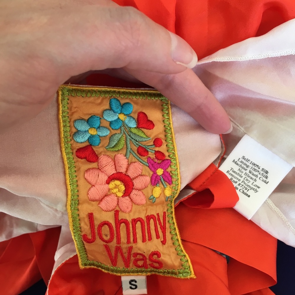 Johnny Was S 100% Silk Dress Embroidered Boho Ikat - Picture 7 of 8